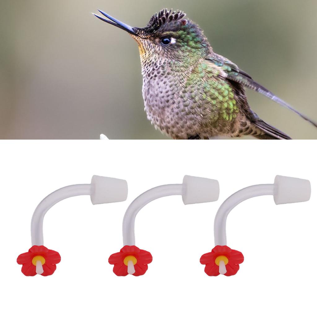 Feeder Tubes with Red Flower Tips, 3 Pack Floral Replacement Feeding Tubes with Rubber Stoppers Glass Feeder Parts for Garden