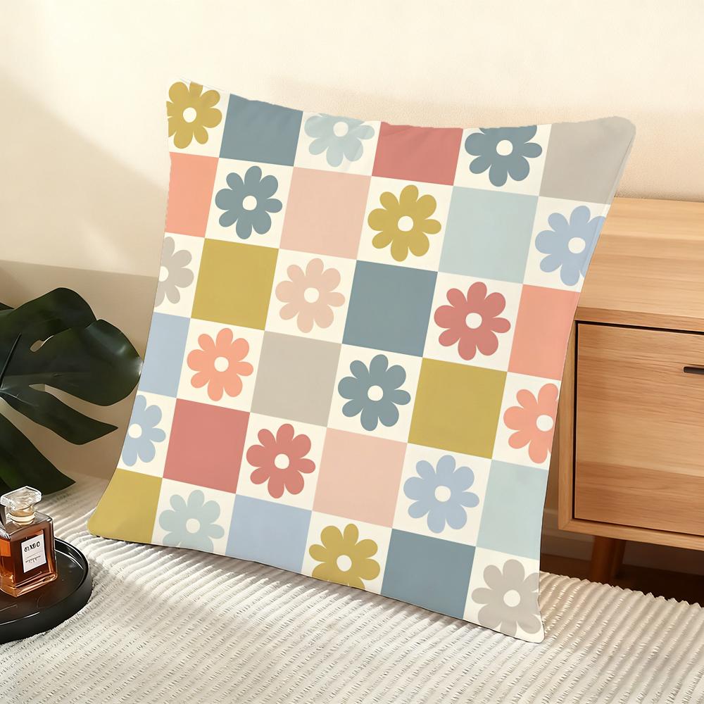 Daisy Pattern Cushion Cover Soft Short Plush Pillow Cover Smooth Cozy Texture Aesthetic Cushion Case Home Decor