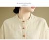 Plus Size Retro Linen Button Pocket T-shirt - Women's Slimming Fashion Short Sleeve Top for Summer 2025.