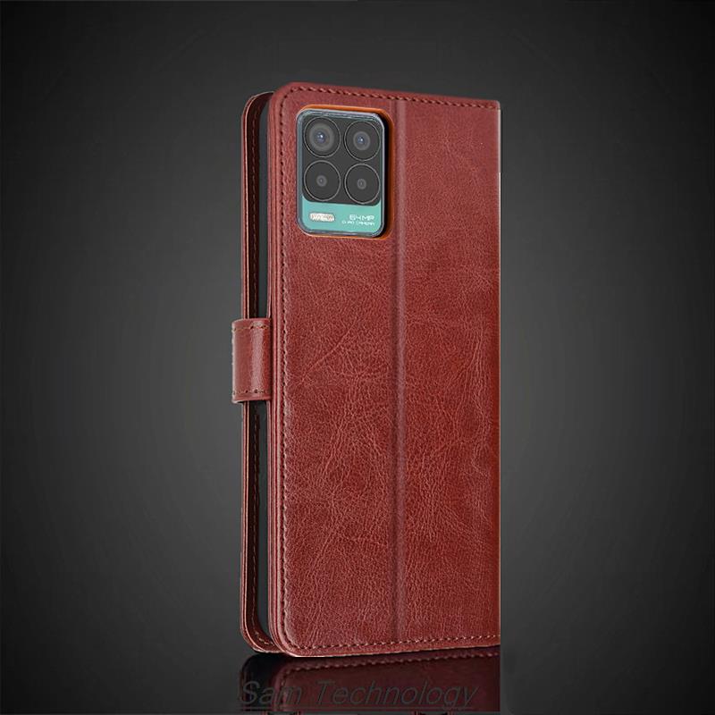 Kartenhalter Abdeckung Lederhülle für OPPO Realme 8 / Realme 8 Pro 6,4" PU-Leder Klapphülle Retro Brieftasche Passgenaue Hülle Fundas Coque