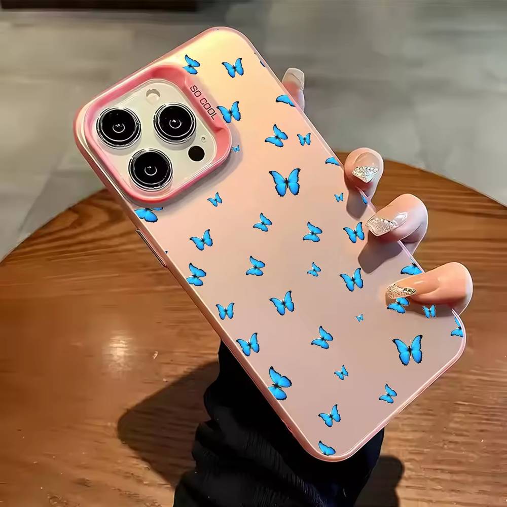 Cartoon Beatiful Butterfly Phone Case For iPhone 17 16 15 14 13 12 11 Pro Max Plus Silver candy Matte Cover