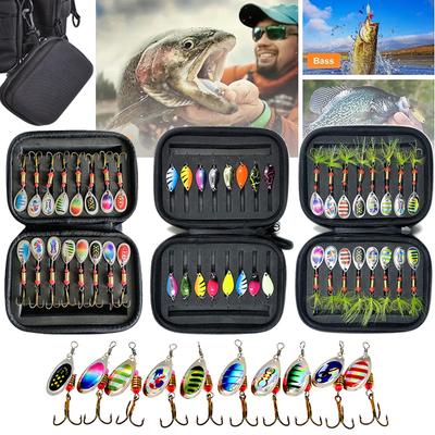 Metal Spinner Spoon Lure Kit Hard Bait Tackle with High-Strength Hooks for Bass Pike Trout Freshwater/Saltwater Fishing 16/10Pcs
