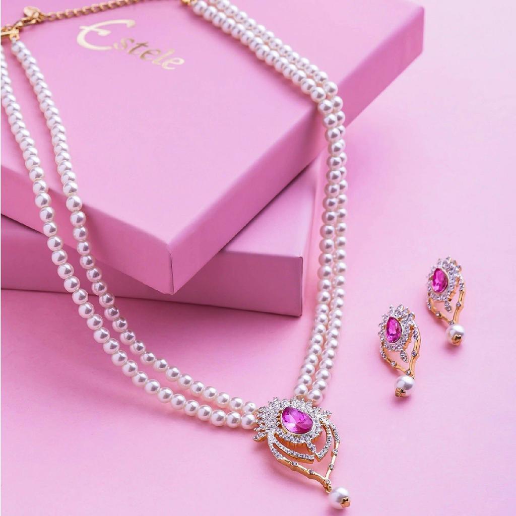 Set de colier Estele Brilliant Pearl placat cu rodiu pentru femei