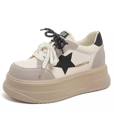 Women's Retro Thick Bottom Casual Sneakers Spring 2025 Fashionable Versatile Large Head Genuine Leather Cross Tie Korean Style