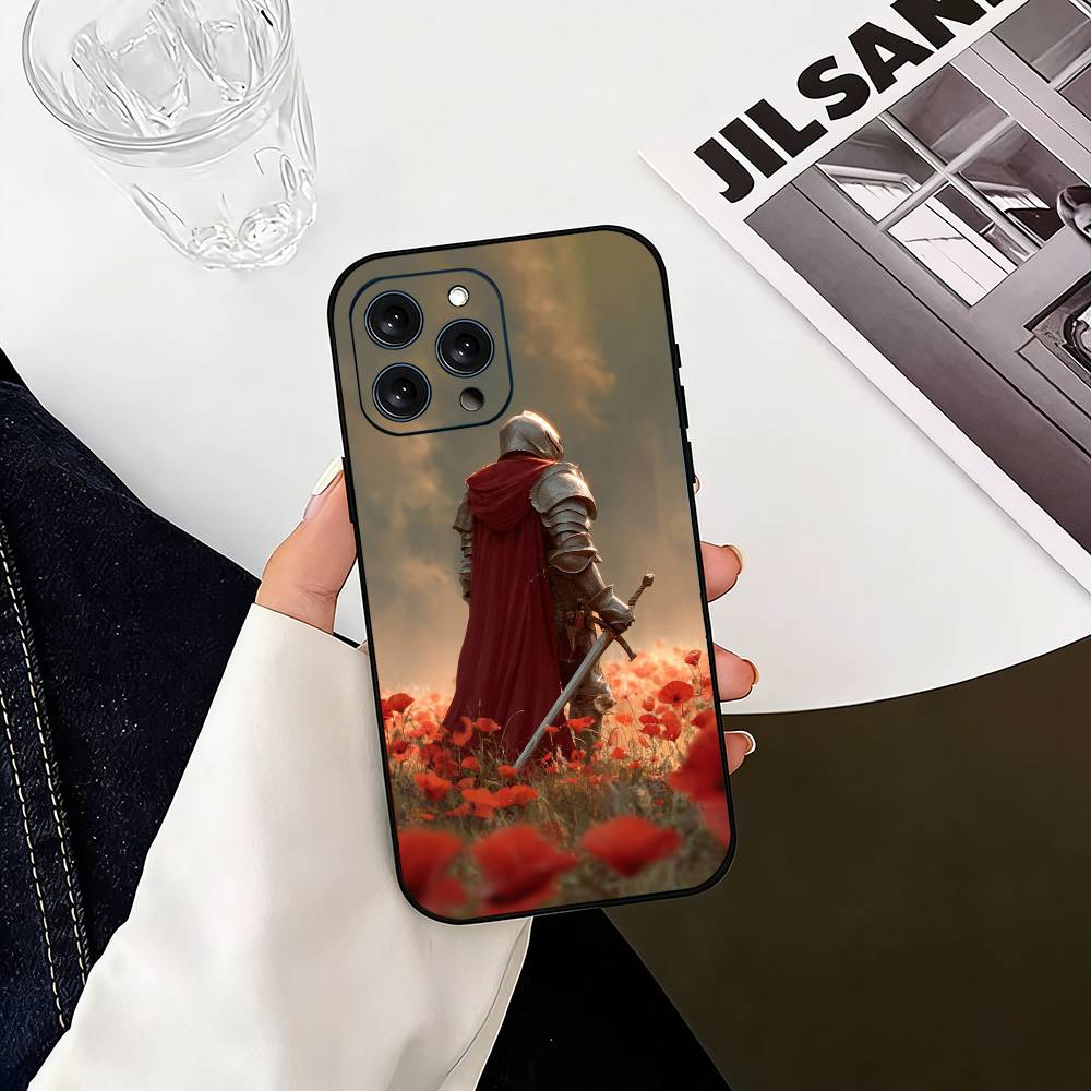 

Dark Romanticism Knight & Roses Phone Case For iPhone 17,16,15,14,13,12,11 Plus,Pro Max,XS,Soft Silicone Black Cover iPhone14