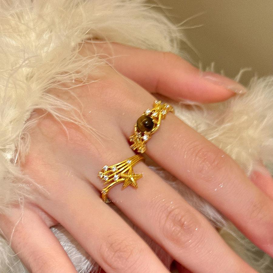 Vintage Maillard style zircon fireworks star opening ring niche index finger ring exquisite jewelry