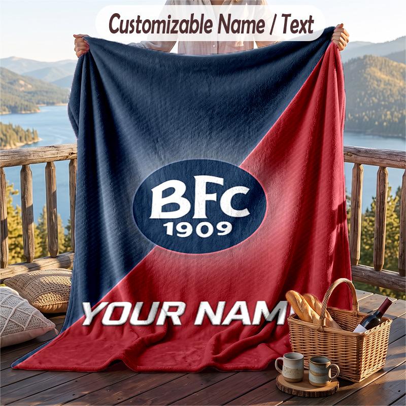 Flannel Blanket Bologna FC Print Custom Name Text Soft Throw for Sofa Bed