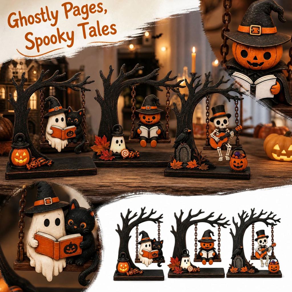 Halloween Wooden Reading Bookshelf Decoration Desktop Tabletop Ornament for Holiday Home Decor