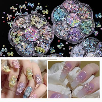 Nail Art Jewelry 7 Grid Plum Blossom Aurora Shell Nail Art Steel Ball Mixed Fingertip Diy Nail Art Decoration