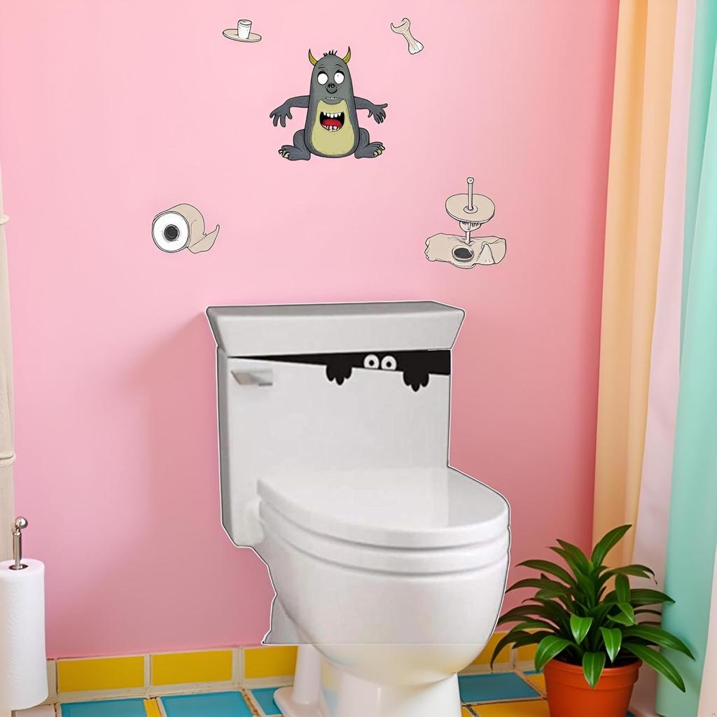 Blalck 3D Toilet Monster Funny Bathroom Seat Decor Removable Sticker Wall Art Decal Toilet Lid Decals