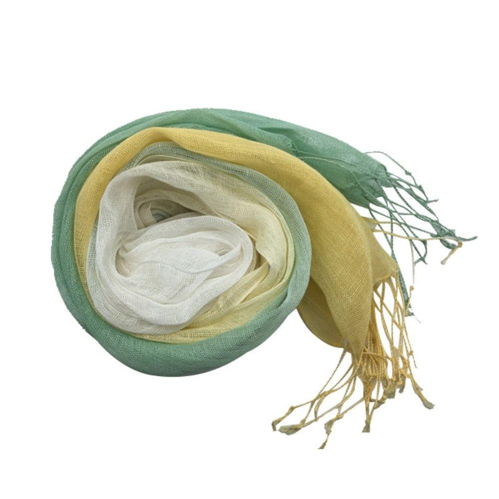 Lightweight Gradient Scarf Sun Proof Shawl Wrap Japanese Style Pure Linen Scarf  For Women Ladies