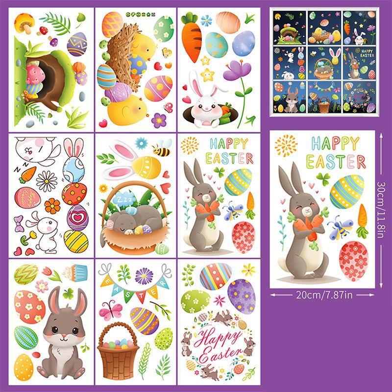 9 ks velikonoční samolepky na okno Happy Easter Bunny Window Clip for Glass Dveře