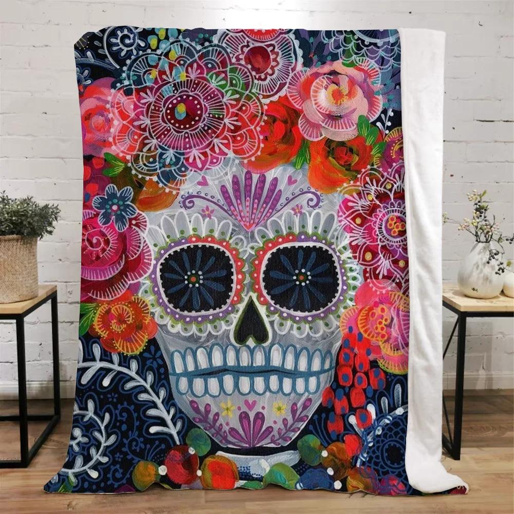Mexico Flower Skull Custom Blanket King Size Hairy Blankets for Bed Throw Home Interior Knitted Plaid Luxury Bedding Beach Towel