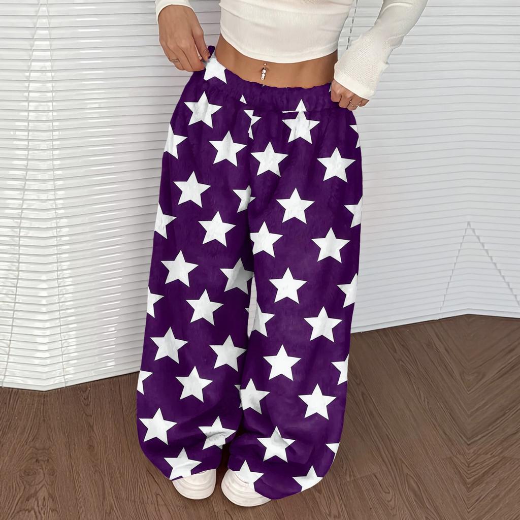 Women's Casual And Fashionable Printed Elastic Waist Loose Wide Leg Pants