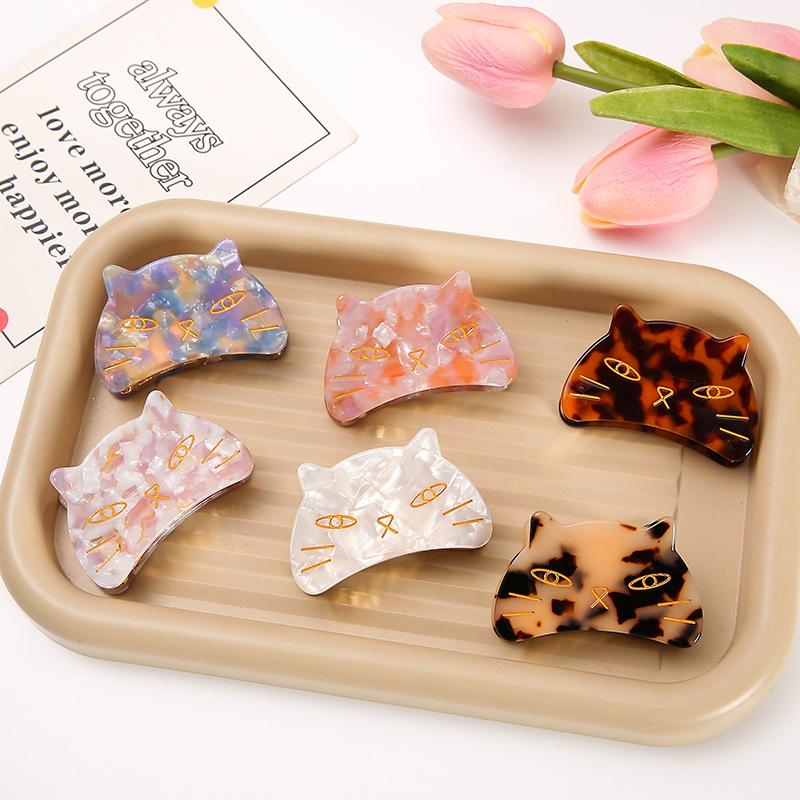 1Pcs Cute Sweet Hair Scratch Elegant Acetate Cat Grab Clip Metal Tooth Hairpin Ladies Back Of The Head Disc Hair Gripper