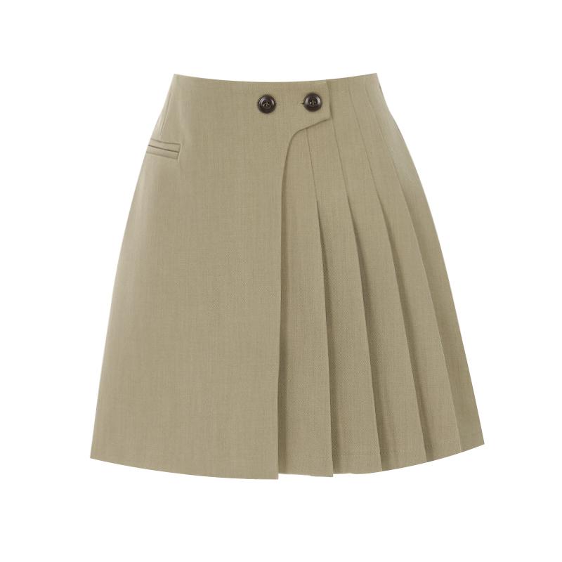 SELLY'S Asymmetrical Button Pleated Mini Skirt_I6A-Csk030