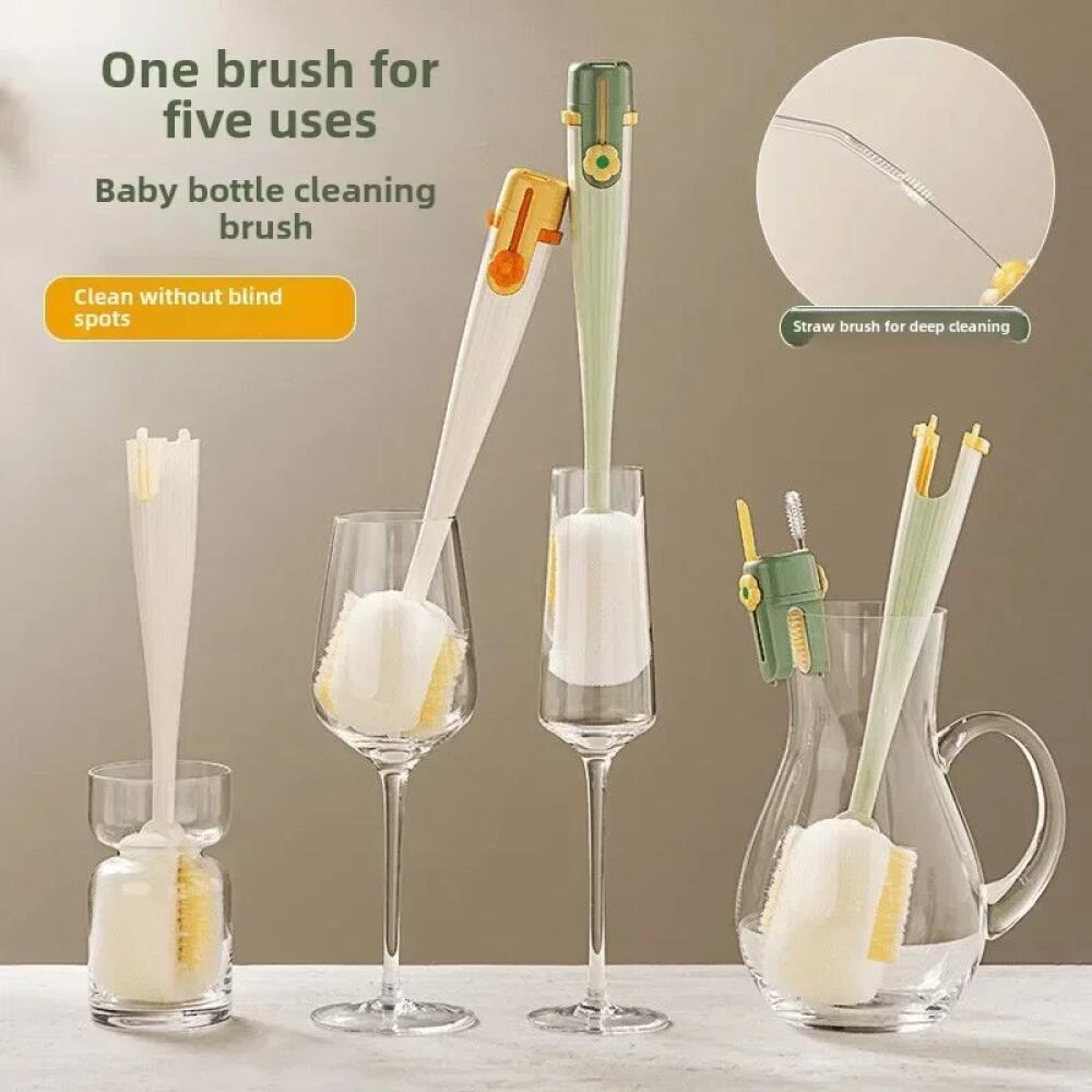 5 in 1 Bottle Brush Set Multipurpose Cup Washing Tool - Long Handle Cleaning Brush for Water Bottle, Thermos, Milk Bottle, Straw and Cups