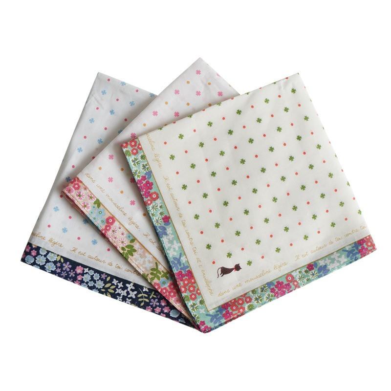 3 Stück 33x33cm Cartoon Katze Blume bedruckt Damen Kinder Taschentücher Bandanas Einstecktücher Weiche Baumwolle Partygeschenk