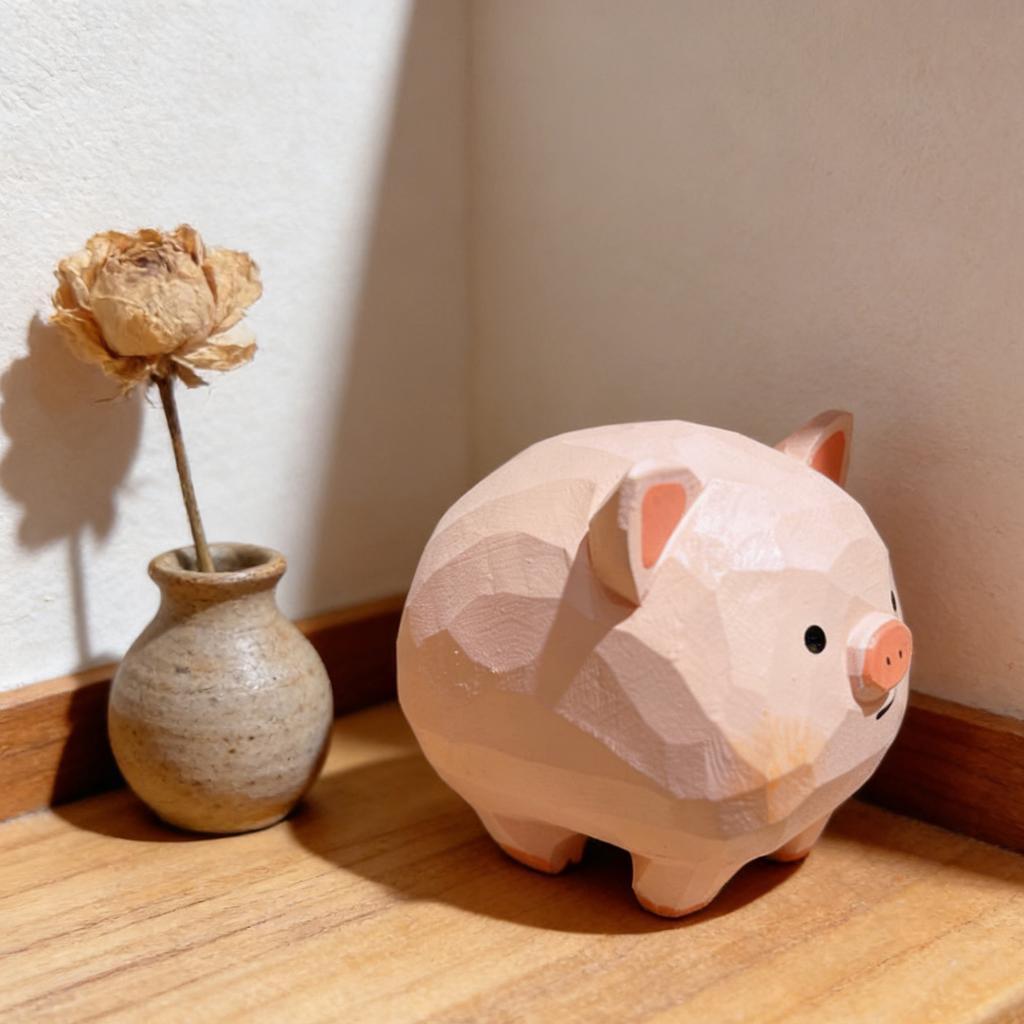 Hand-made Wooden-Pig Figurine Zodiac Theme Desk Decoration Gifts Solid Woods Material