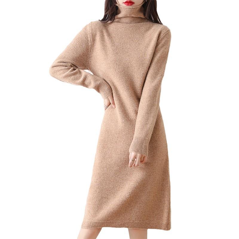 Women's Loose High Neck Wool-Cashmere Knit Dress