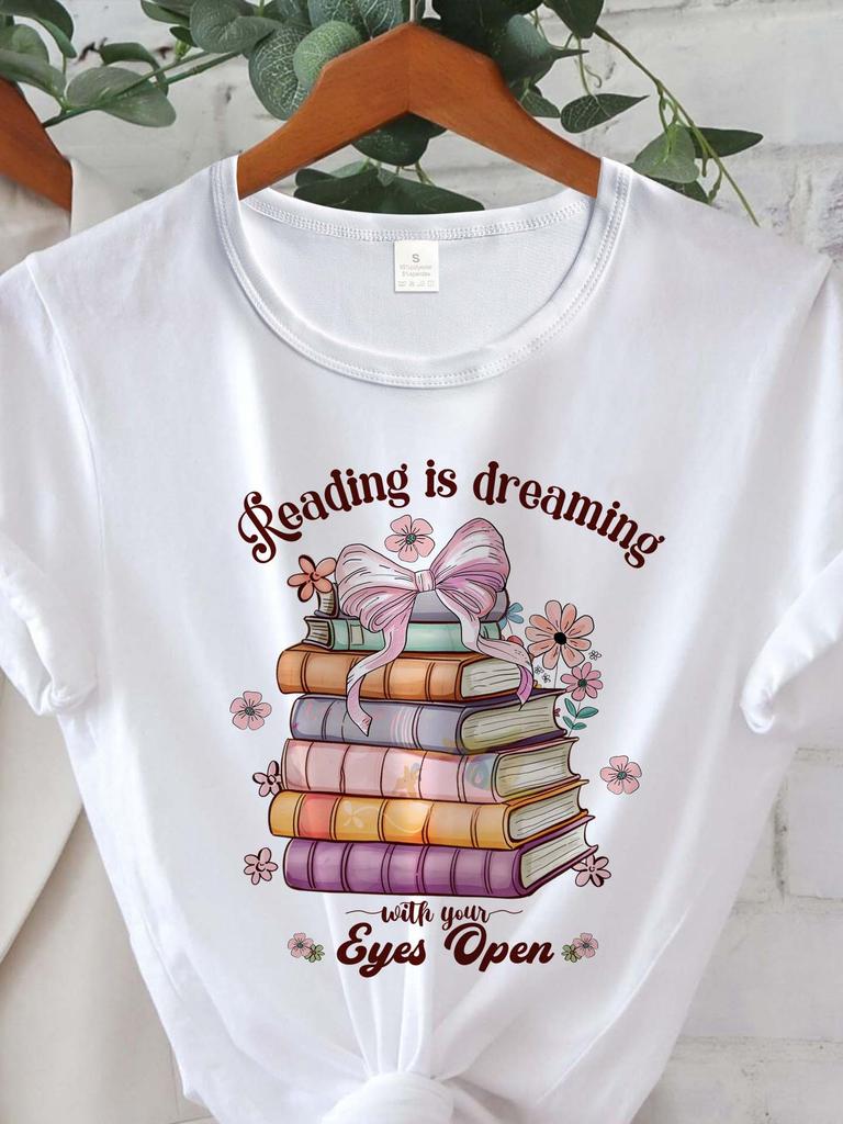 Books and Bow Graphic Reading is Dreaming T-shirt