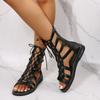 Fashionable Summer Lace-Up Sandals with Hollow Back and Zipper