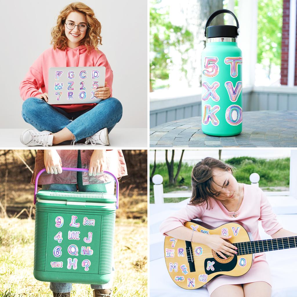 50pcs English Letters Graffiti Stickers Numbers Cartoon Stickers Balloon Style DIY Decoration Home Decoration Stickers