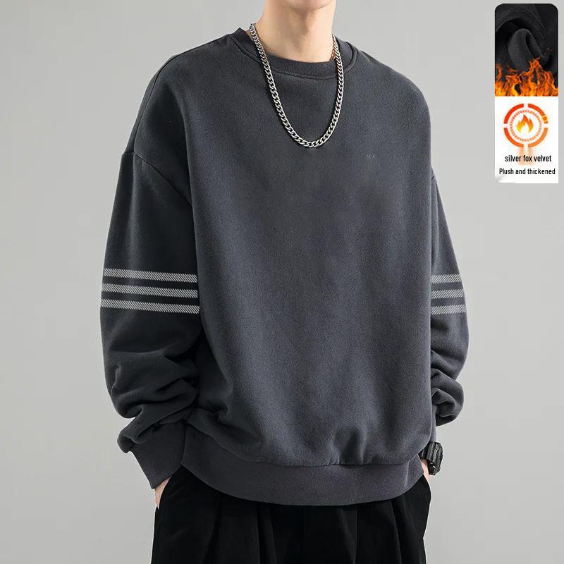 

Men s Trendy Long-Sleeve Hoodie - Autumn/Winter Casual Plus Velvet Printed Round Neck. XL (115-130 jin)