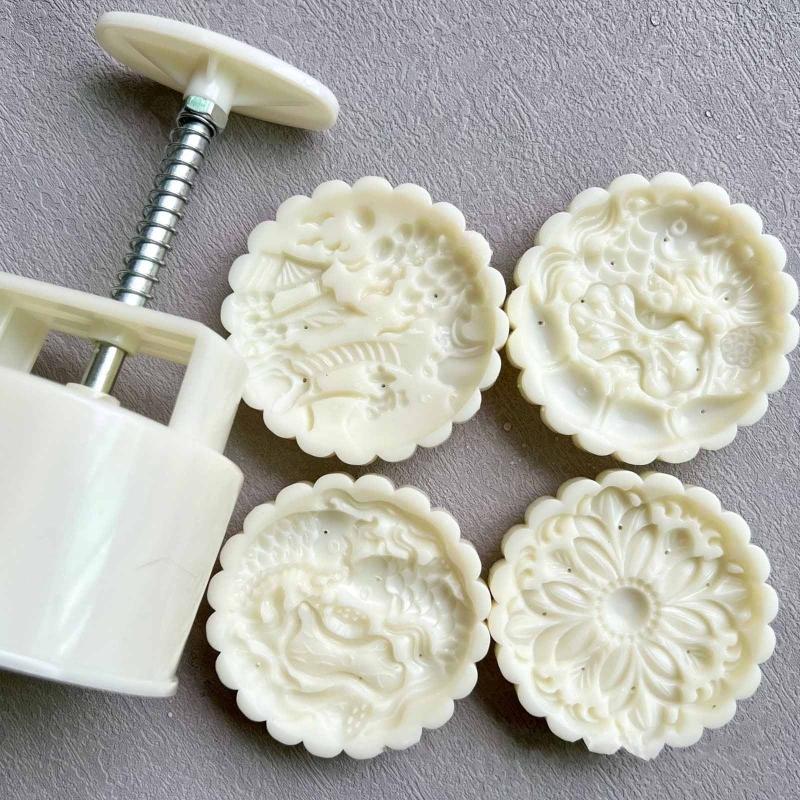 150g/200g Mondkuchenform Gebäckformen Mondkuchenstempel Handdruckwerkzeug Blumenform Kunststoffmaterial Backzubehör