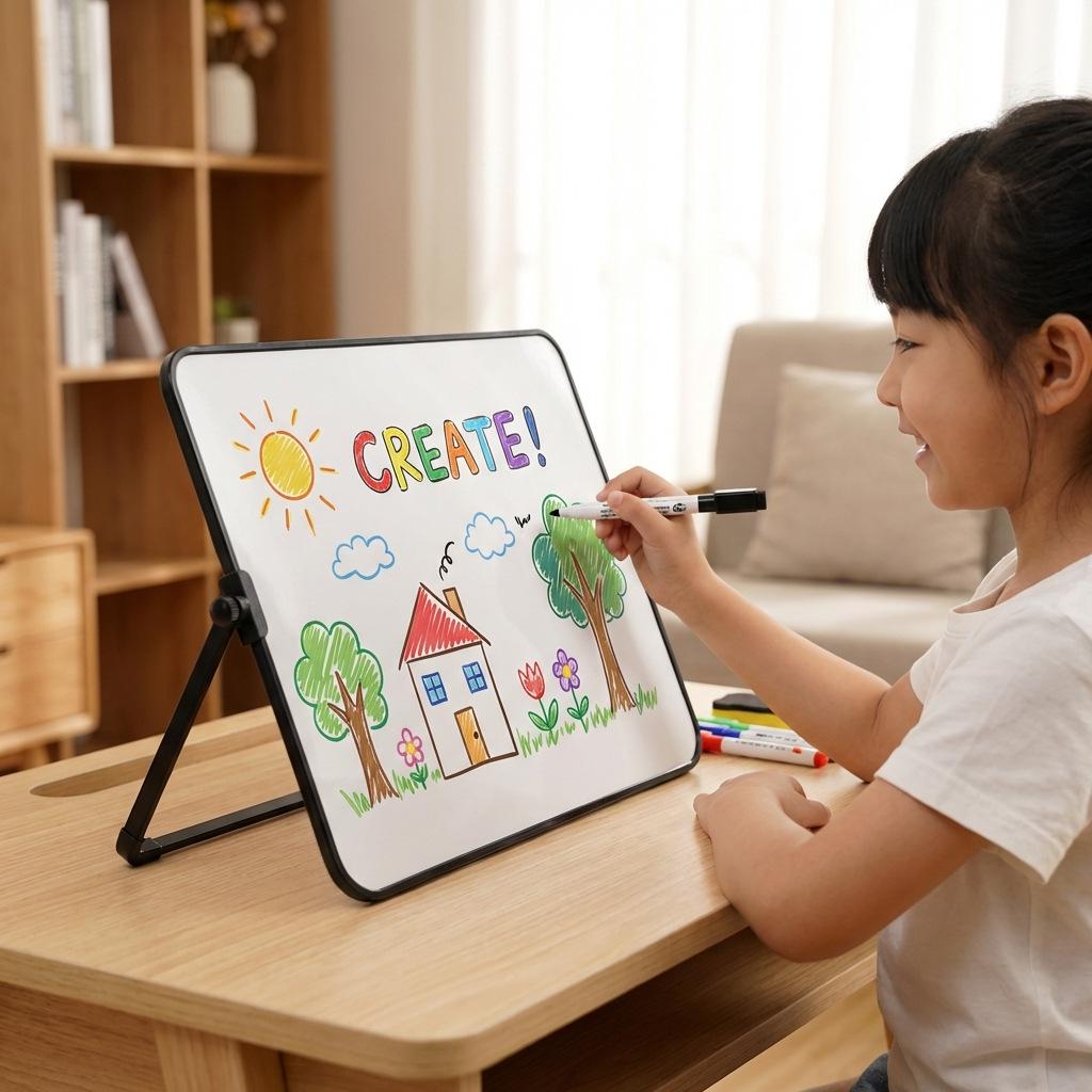 Tableau blanc magnétique effaçable avec support - Outil de dessin et d'enseignement pour enfants