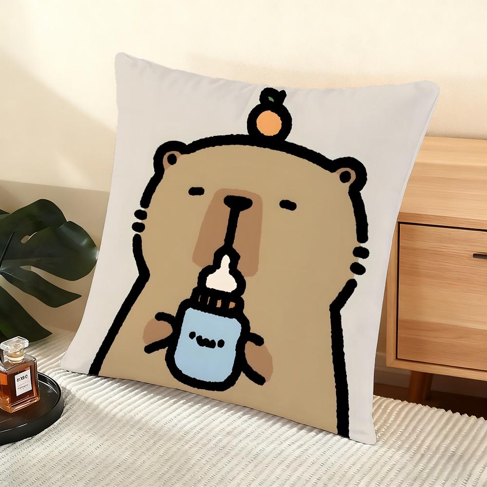 Cushion Cover Silky Short Plush Home Sofa Cushion Cover - Invisible Zipper Home Decoration Cute Animal Cartoon Companion Capybar