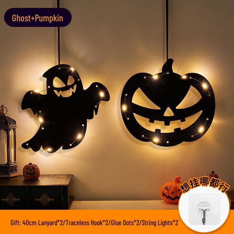 Halloween Hanging Pumpkin Lanterns with String Lights - Festive Scene Décor & Luminous Props