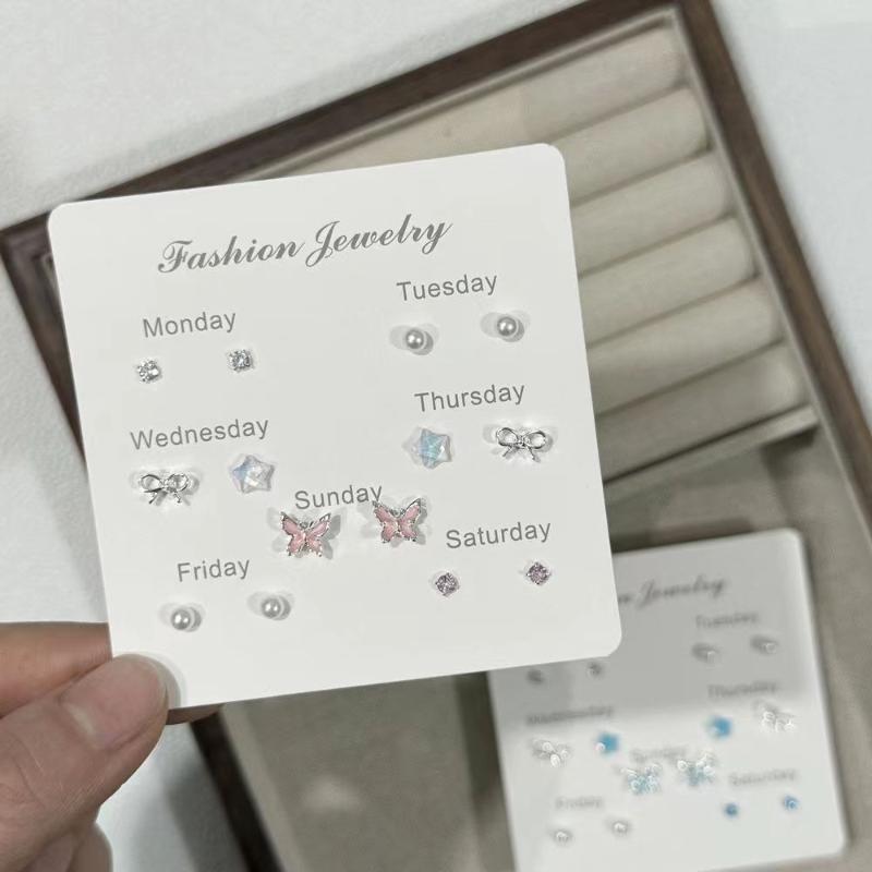 Delicate Butterfly Star Earrings Set Imitation Pearl Stud Earrings Mini 7 Days Stud Earrings Dainty Daily Wear Jewelry Gifts