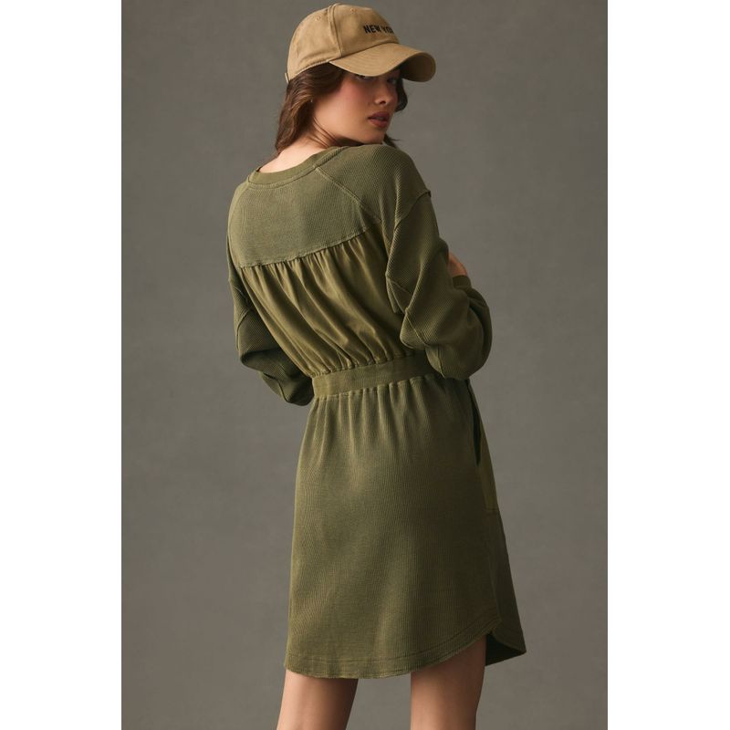 An Dailyp White Collar Series Soft Sticky Wash Waffle Patch Pocket Design Long Sleeves Henry Dress