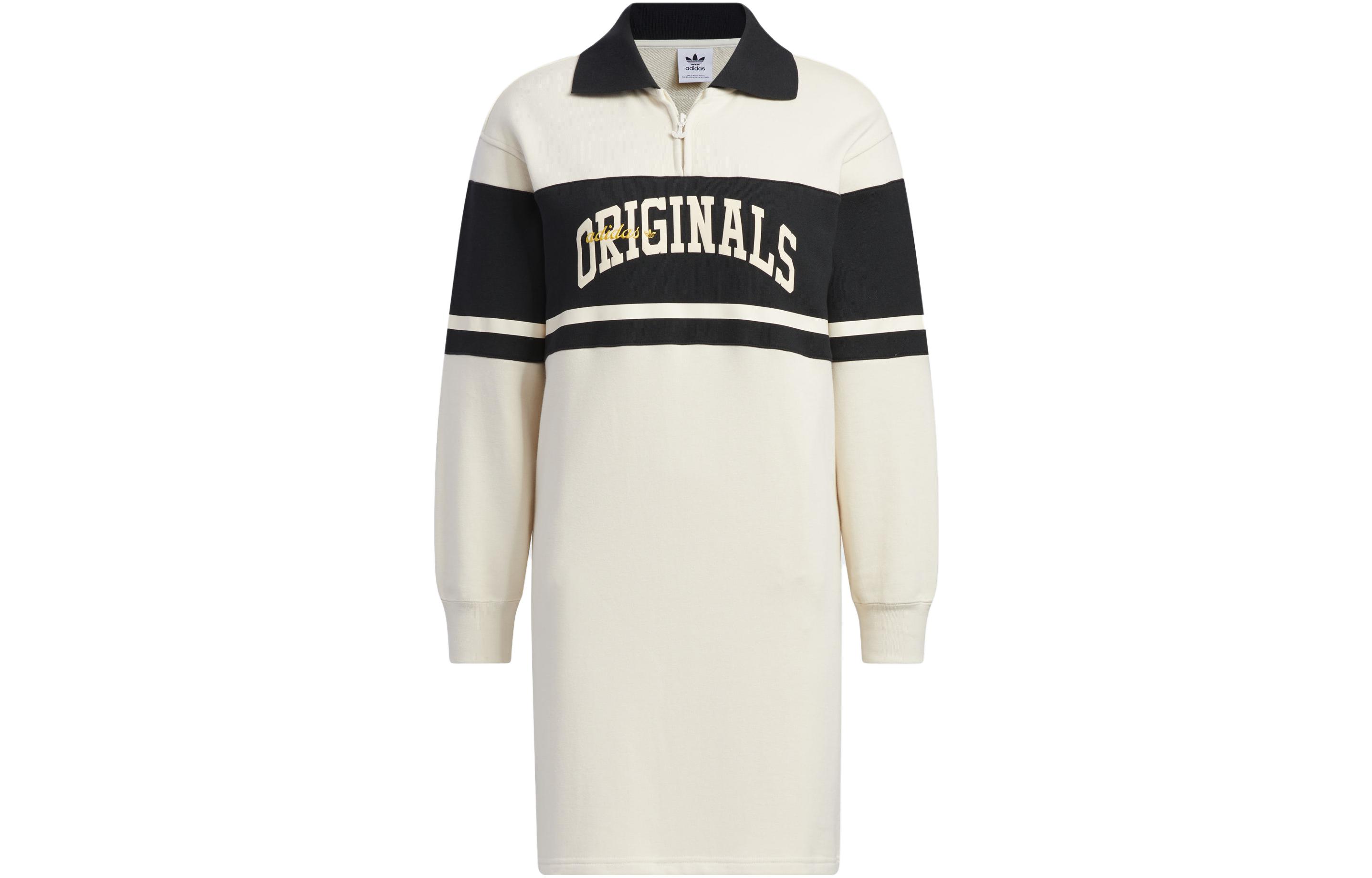 Adidas Originals Long Sleeved Dresses Women s White Polo Collar Moderate Short HY4178 M