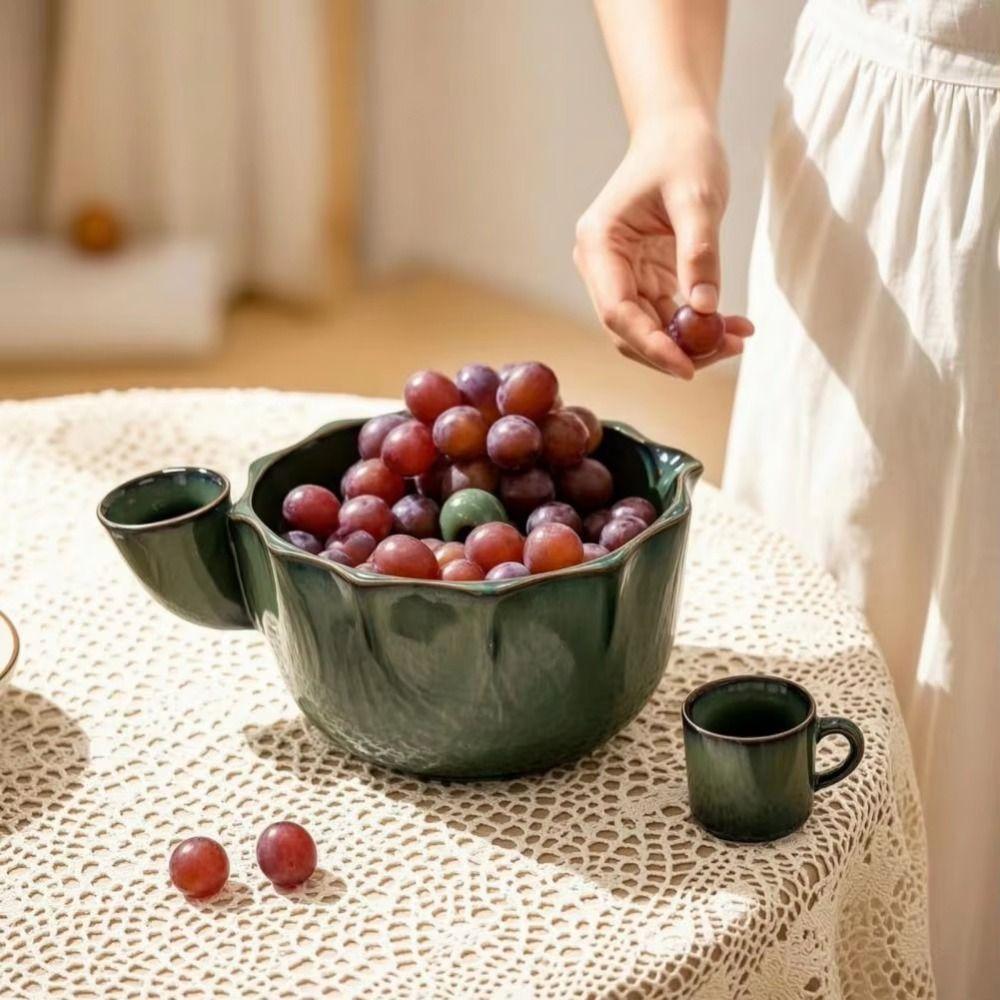 Side Pouring Spout Ceramic Berry Washing Bowl Self-Rotating Fruit Washer Home Cooks