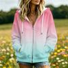 Women's Gradient Print Hooded Jacket with and Pockets for Casual