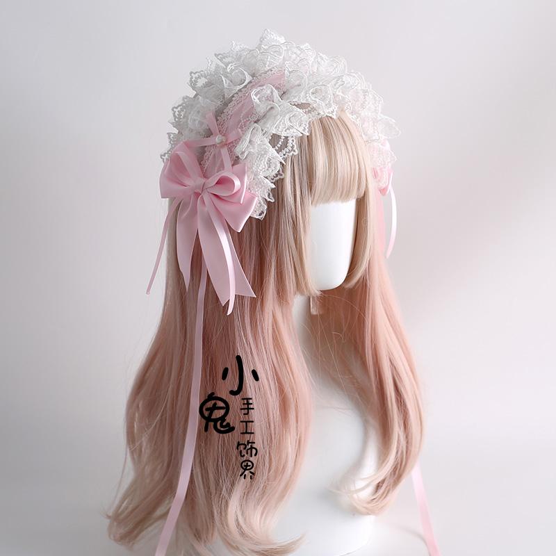 Original Pink White Sakura Style Lolita Headband Top Hat Girls Wear Fashion Accessories Headband Hair Accessories for Women