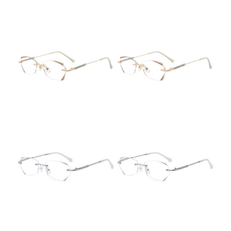 4PCS Diamond Reading Glasses Women's Frameless Glasses Anti Blue LIght Reading Eyeglasses Fashion With Grade +100 To +400