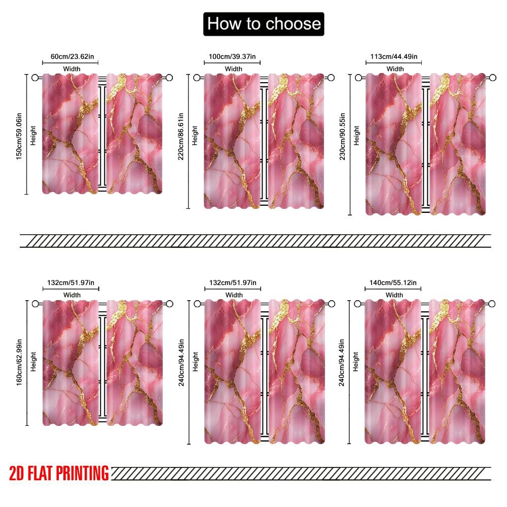 Set Of 2 Flat Printing Scene Curtains Pink Marble Polyester Family Party All Occasions Decorate Curtain Blackout