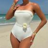 Sexy With 3D Flower Belt Bandeau Women Swimwear One Piece Swimsuit Female High Leg Cut Monokini Bather Bathing Suit Swim K5603