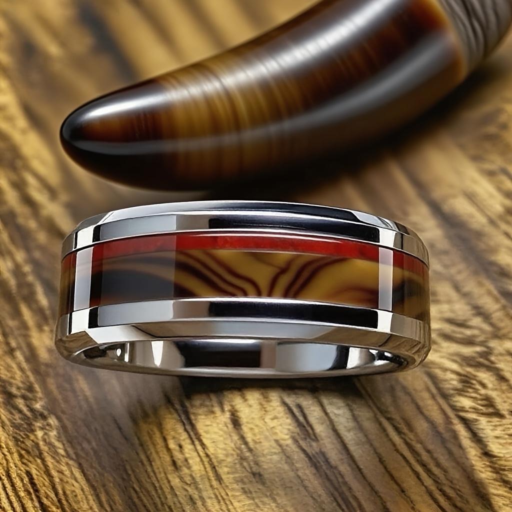 8MM Fashion Mens Stainless Steel Rings for Gift Marble Inlay Unique Women Wedding Band Jewelry Party Anniversary Ring Wholesale