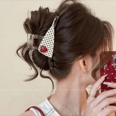 Strawberry Polka Dot High-End Claw Clip: Stylish Ponytail & Half-Up Hair Accessory for Women