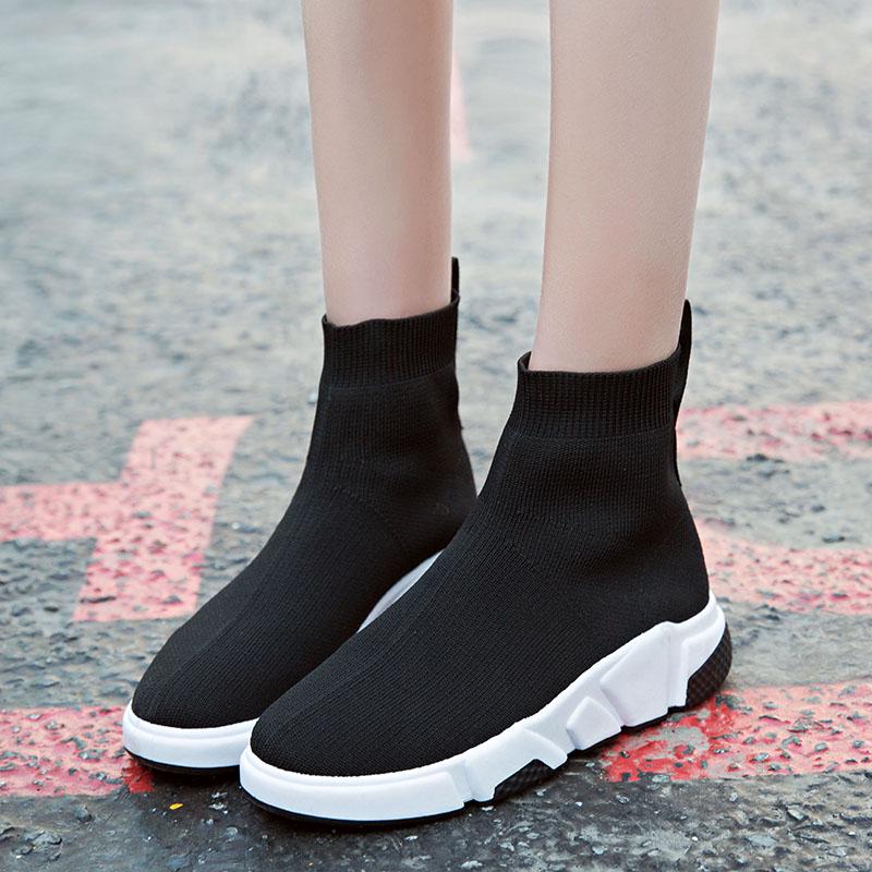 Stripete høy topp sokkesko dame plattform myke elastiske slip-on sokkesneakers dame tykk bunn dempesko kvinne 40