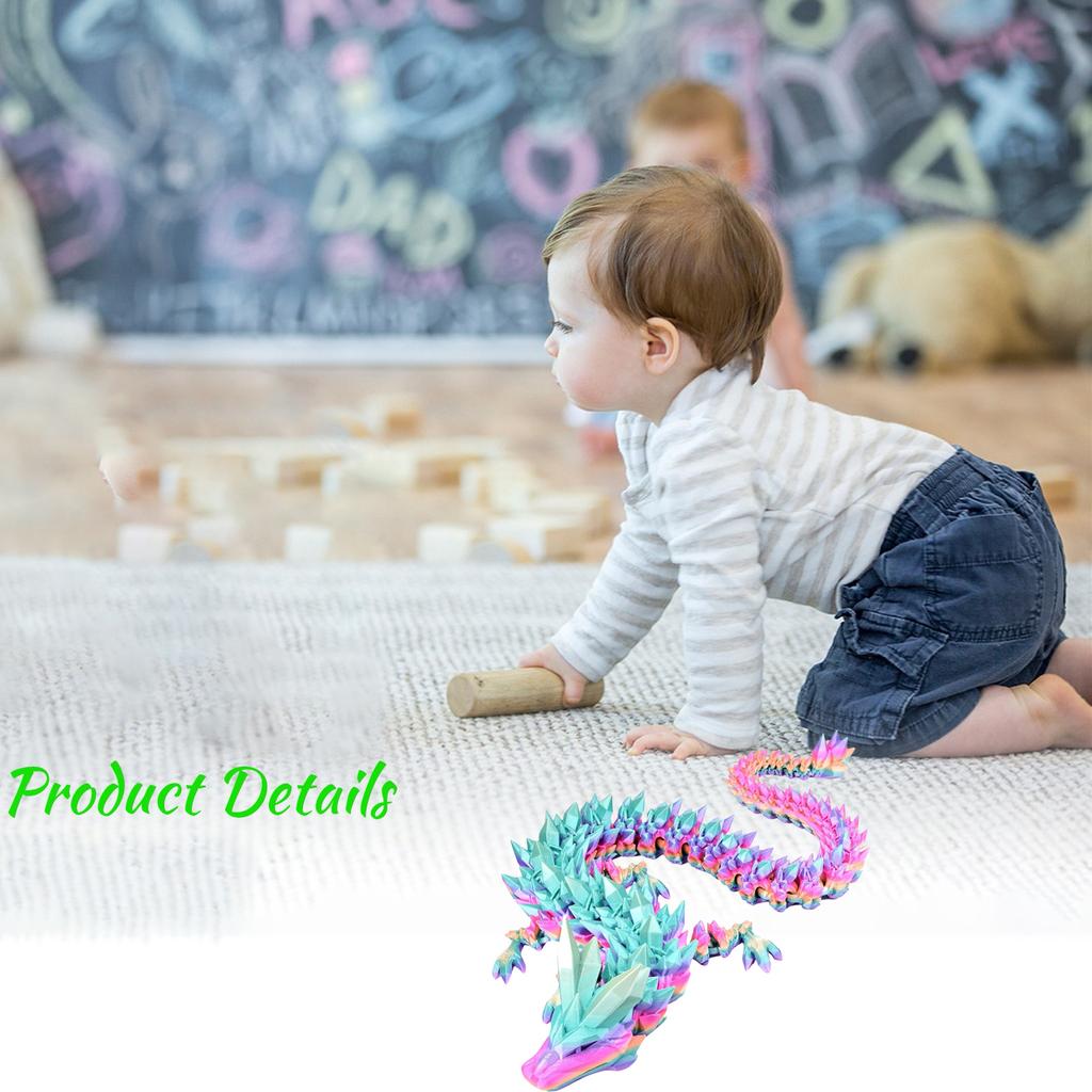 12 Inch Flexible 3D Printed Dragon With Eyes, Articulated 3D Printed Animals, 3D Printed Toys For Anxiety And ADHD Relief, Unique Home Decor