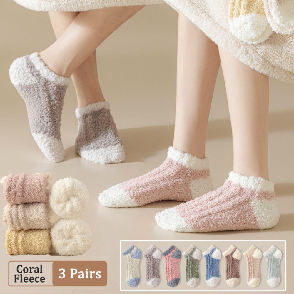3Pairs Thickened Coral Fleece Socks Winter Warm Boat Socks Women Floor Plush Socks For Female Men