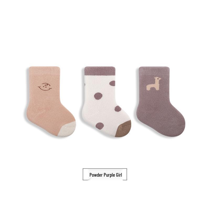 Combed Cotton Seamless Mid-Calf Socks with Fleece and Terry Cloth for Infants & Toddlers