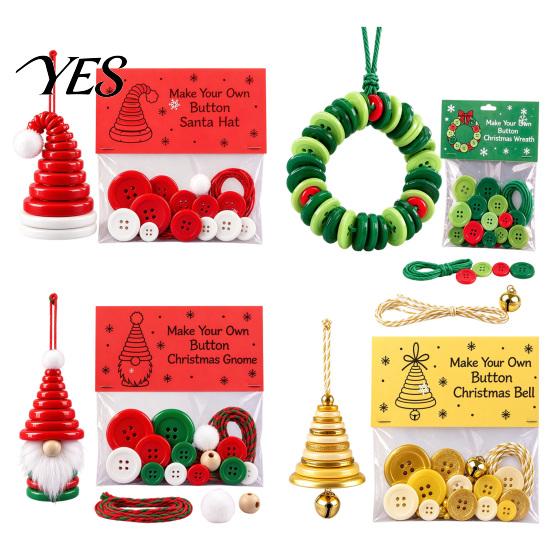 DIY Ornament Making Set Christmas Button Pendant Craft Kit for Kids Adults, Handmade Santa Hat/Bell/Gnome/Wreath Hanging Kindergarten Project