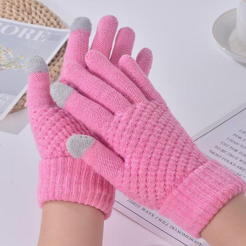 Pineapple Pattern Gloves Female Winter Cute Student Riding Warm Cold Thickened Winter Gloves Combination