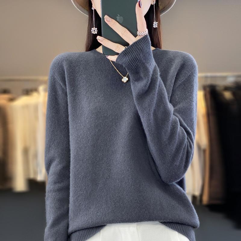 Women's Seamless Wool Cashmere Pullover Sweater - Round Neck, Loose Fit, Popular Seller for Spring, Autumn, & Winter.